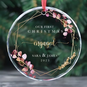 Personalized First Christmas Ornament, Custom Engaged Couple Crystal Glass Ornament Decoration, Couples Keepsake, Christmas Tree Decoration