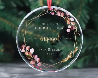 Primo ornamento di Natale personalizzato, decorazione personalizzata dell'ornamento di cristallo di coppia di fidanzati, ricordo delle coppie, decorazione dell'albero di Natale