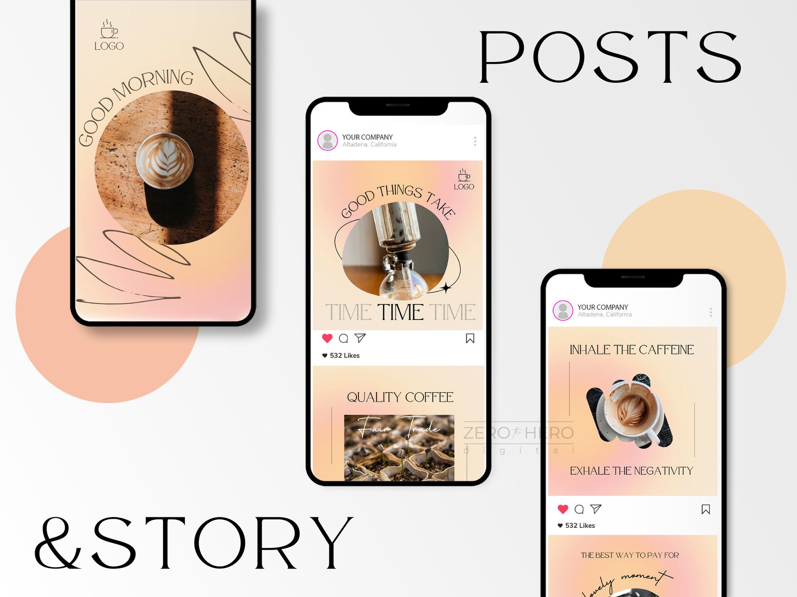 Coffee Shop Instagram Quotes Templates. Social Media Gradient Templates