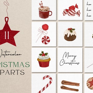 Aquarel kerstclipart | Kerst-png | Ornamenten Clipart | DIY winterdecorcollectie | Aquarel png-snoepjes