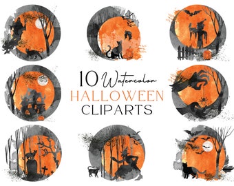 Watercolor Halloween Clipart | Watercolor in PNG Format | Instant Download | Commercial Use