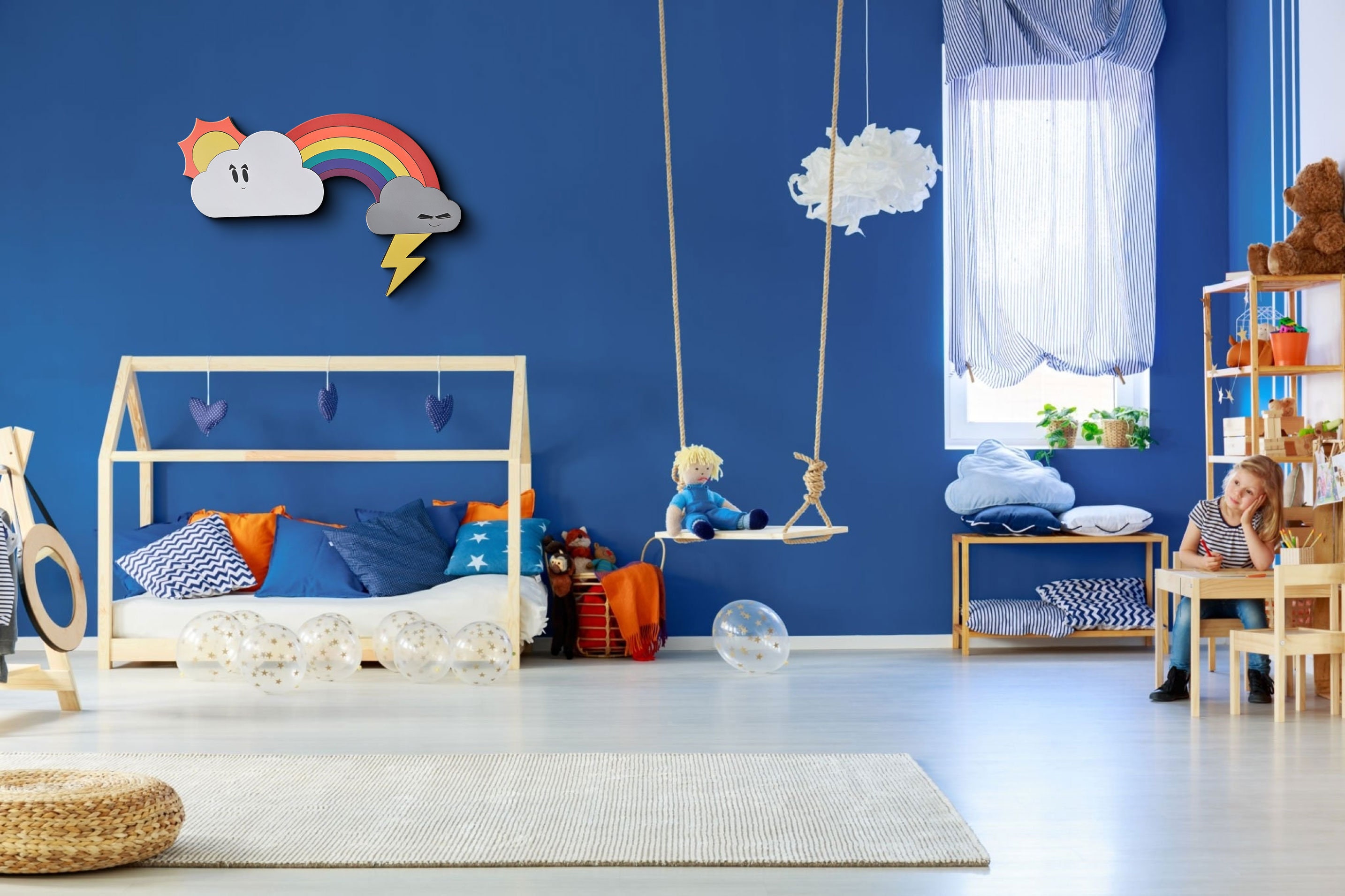 4 decorazioni da parete a forma di nuvola, in legno, stile bohémien, decorazione per la cameretta dei bambini, decorazione da parete in legno arcobaleno per cameretta dei bambini, ragazzi e ragazze