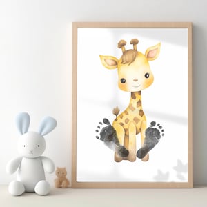 Giraffe Baby Footprint Kit Nursery | New Baby baby shower handprint keepsake gift | child footprint art | Baby&#39;s first year Animals prints