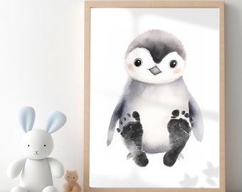 Penguin Baby Footprint Kit Nursery Decor,Safari Animals Baby Boy Girl, New Baby Gift Animal prints