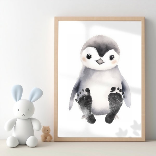 Penguin Baby Footprint Kit Nursery Decor,Safari Animals Baby Boy Girl, New Baby Gift Animal prints