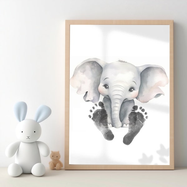 Elephant Baby Footprint Kit Nursery Decor,Safari Animals Baby, baby handprint gift, infant memory kit, baby gift ideas, parenting keepsake