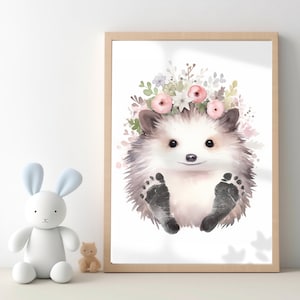 Igel Baby Footprint Kit Kinderzimmer Deko | Niedliche Baby Fußabdruck Weihnachten |  Safari Tiere Baby Junge Mädchen Neu Baby Geschenk Tier Wanddrucke