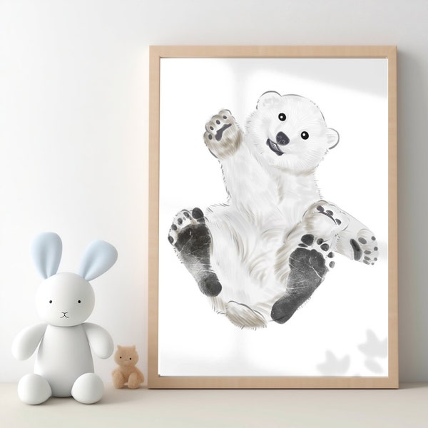 Polar Bear Baby Footprint Kit Christmas | baby bedroom Safari Animals Nursery Decor |  Baby Boy Girl gifts |  New Baby Gift Animal prints