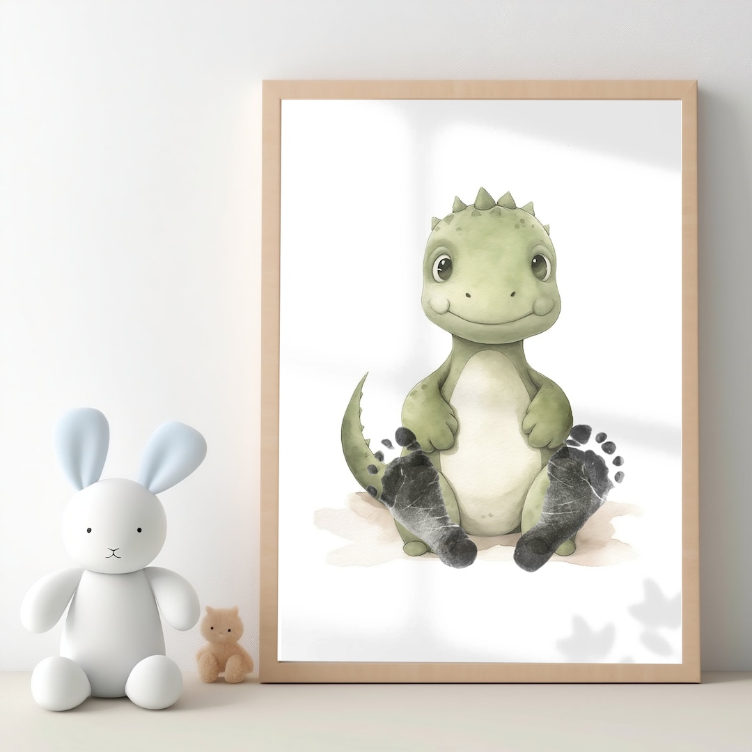 Dinosaur Baby Footprint Kit, Toddler Boys Room, Dinosaur Poster Nursery