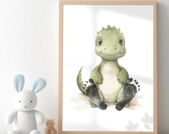 Dinosaur Baby Footprint Kit, toddler boys room, dinosaur poster nursery print,baby boy nursery, dinosaur bed room art print, boys wall art