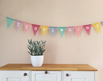 Pennant chain lettering "school child" decoration for starting school, school beginners, pastel tones, colorful 12 pennants, triangles, school enrollment decoration garland