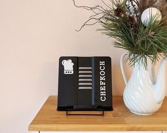 Kochbuchständer Buchständer Kochbuchhalter personalisierbar mit Spruch oder Namen Geschenk für Koch Köchin Geschenkidee schwarz