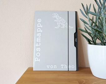 Personalizable grey mail folder: homework or folder in A4 cardboard - with desired text and motif