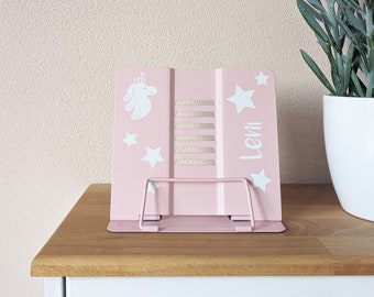 Personalized book stand in pink - with name and desired motif as a personal gift for first-graders