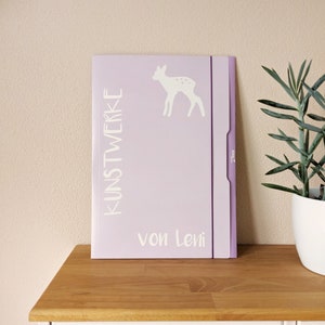 Personalisierbare Kunstmappe lila: Zeichenmappe oder Sammelmappe in A3 Karton - mit Wunschtext und Wunschmotiv