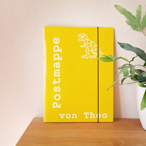Personalisierbare Postmappe gelb: Hausaufgabe oder Sammelmappe in A4 Karton - mit Wunschtext und Wunschmotiv