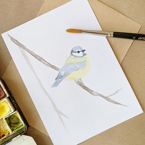 Blaumeise Aquarellkarte Klappkarte Postkarte Offwhite Vogel Vögel Gartenvögel Rotkehlchen Stieglitz