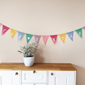 Wimpelkette "Happy Birthday" als Geburtstagsdeko für den Kindergeburtstag - Girlande personalisierbar