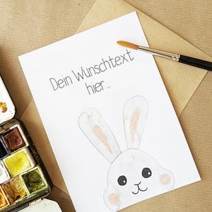 Niedliche Osterkarte Aquarell – personalisierbar mit Wunschtext. Klappkarte oder Postkarte mit Osterhasen, perfekt für deine Ostergrüße
