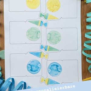 Download - Digitaler Artikel: Tischkärtchen Namensschilder für die Einschulung | Liebevolle Tischdeko zum Schulstart oder Schulanfang blau