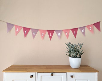 Pennant chain lettering "school child" decoration for school beginners pink lilac pink 12 pennants school decoration garland customizable