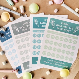 Scarica: Calendario gratta e vinci conto alla rovescia per l'iscrizione a scuola Biglietto di inizio scuola A5 - selezione di motivi - ottimo regalo per bambini in età scolare blu verde grigio