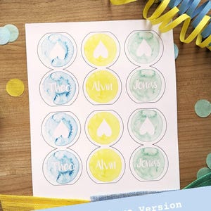 Download: cartões de lugar personalizáveis e etiquetas de nome para aniversários | Decoração de mesa de aniversário decoração para o aniversário das crianças azul