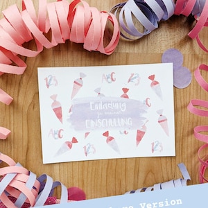 Article numérique : cartons d'invitation personnalisables pour la scolarisation | Invitations roses de rentrée scolaire