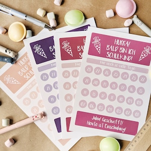 Scarica: Calendario gratta e vinci per l'iscrizione a scuola, biglietto di inizio scuola A5, selezione di motivi - regalo perfetto per i bambini della scuola, colore rosa lilla