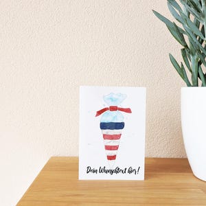 Personalisierte Karte zur Einschulung – maritime Schultüte im Leuchtturm-Stil – als Glückwunsch oder Einladung zur Einschulungsfeier