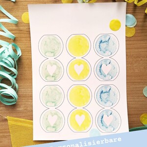 6 Namenkärtchen Namensschilder Papier Tischdeko Geburtstagsdeko Kindergeburtstag mint gelb blau Tischkarten