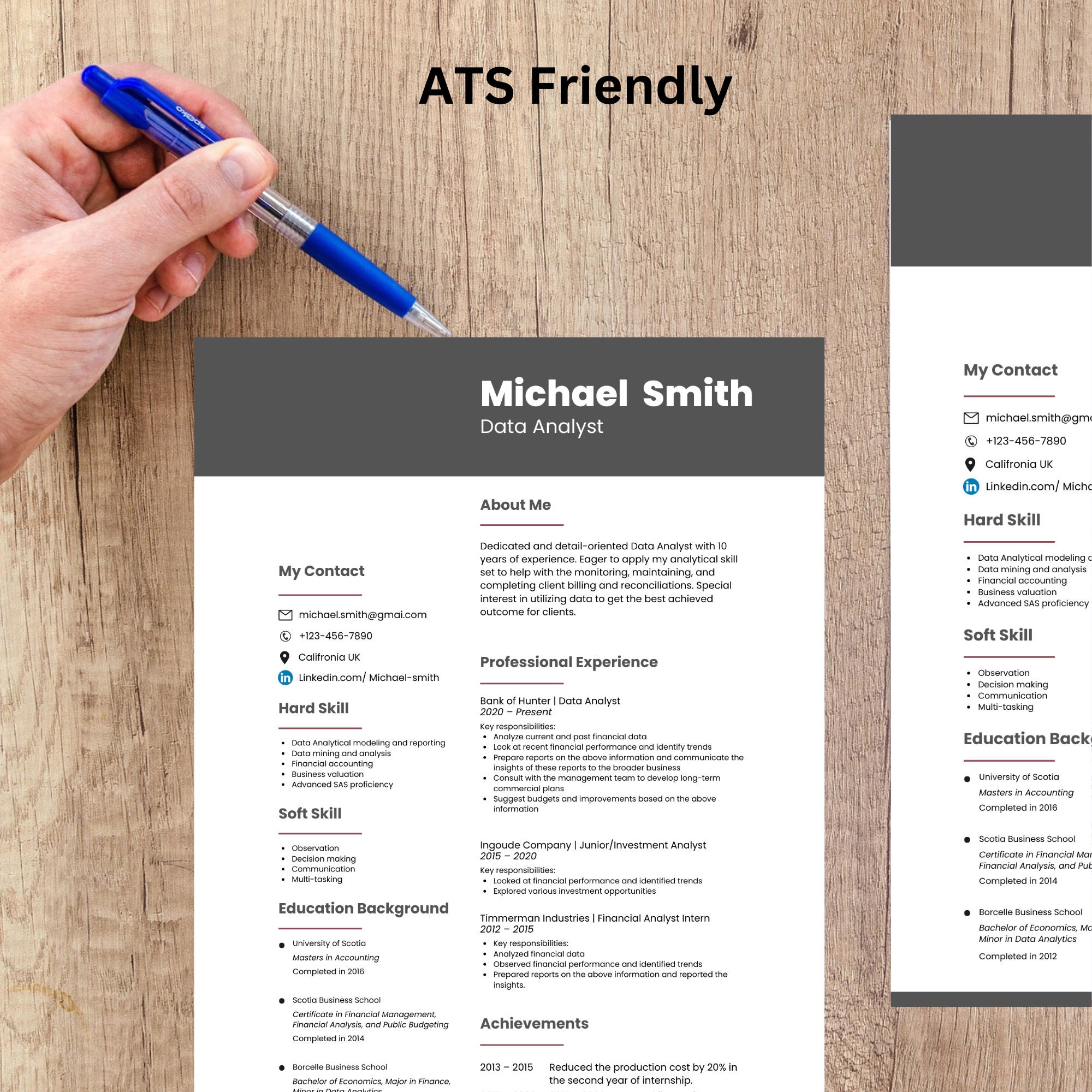 Editable one pager professional resume template ats friendly resume