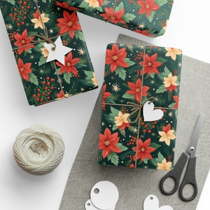 Vintage Christmas Wrapping Paper - Poinsettia Wrapping Paper Roll