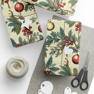 Vintage Christmas Wrapping Paper - Mistletoe Wrapping paper Roll