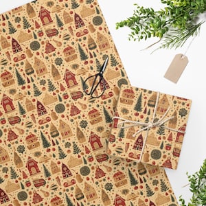 Vintage Christmas Wrapping Paper - Christmas Homes Wrapping Paper