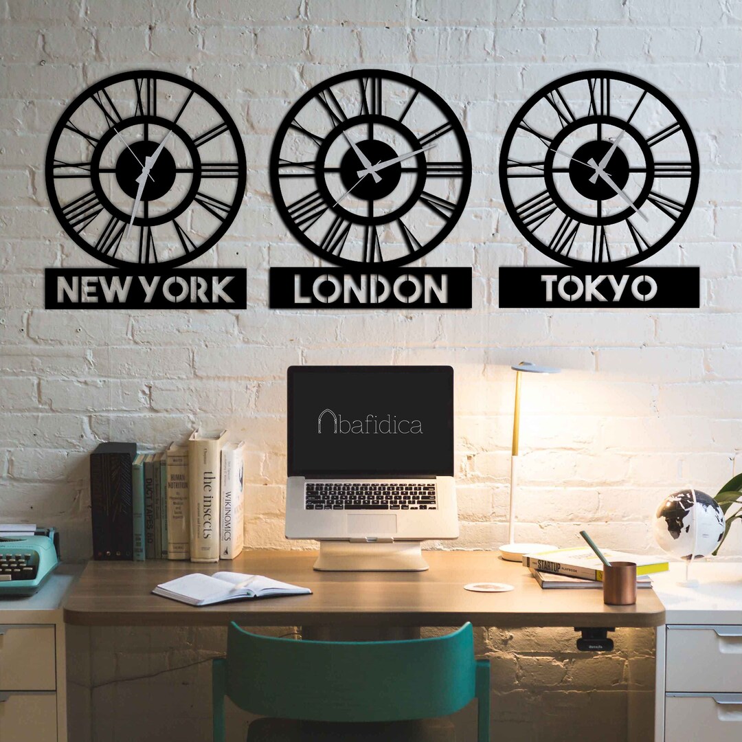 Metal Wall Clock Custom City Clock Personalized Timezone Clock Set