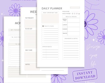 Minimalist Daily, Weekly and Monthly Printable planner Set Instant Download, A4/A5/Letter