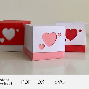 Small paper heart gifbox template - Instant download template - PDF, SVG, DXF - Perfect for birtdays, mothers and fathers day or valentines