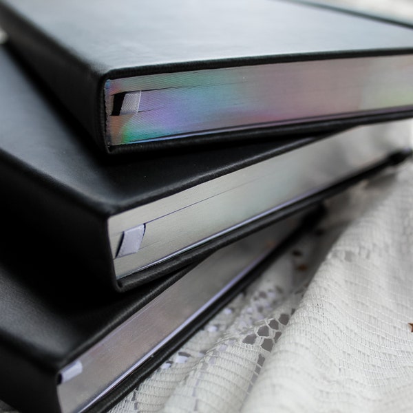 Midnight - Black Holographic Journal - Lined, Blank, and Bullet - 160 Pages - Ultra Thick Paper - Vegan Leather Cover