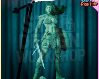 Red Sonja Statue STL File, 3D Digital Printing STL File for 3D Printers, Movie Characters, Games, Figures, Diorama 3D Model