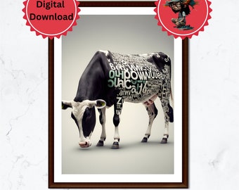 Cow Art Typography Art Home Decor Home Decor Art Cow Art Wall Art Animal Wall Art Cow Print Animal Nursery Print Cow Digital Print CowPoster