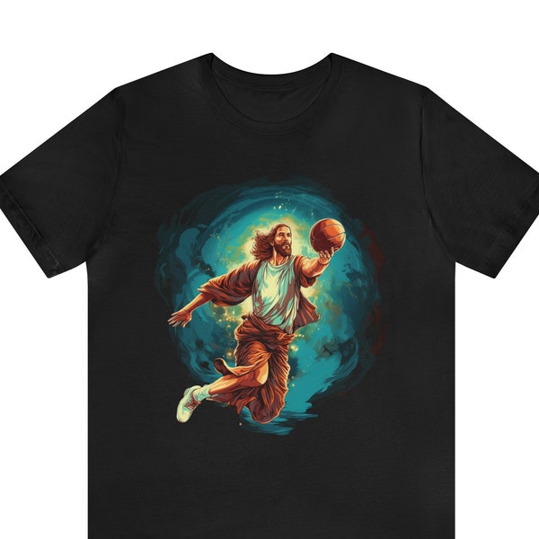 SLAM DUNK JESUS basketball T-Shirt Funny Tshirt Graphic Tee Weird Tshirt Cool Graphic Shirt ReligIous Humor Sports Tshirt Sports Humor