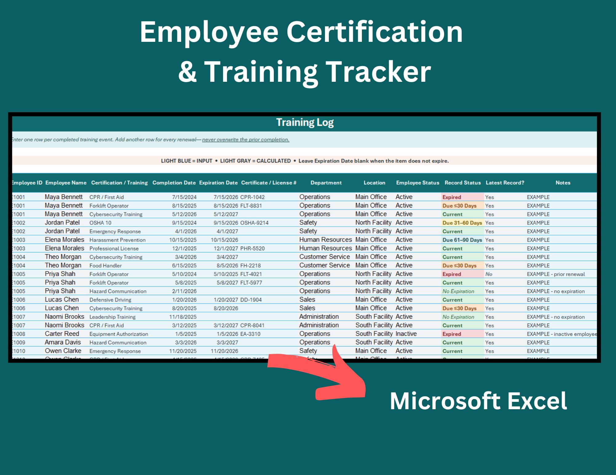 Employee Certification and Training Tracker for Excel – HR Renewal