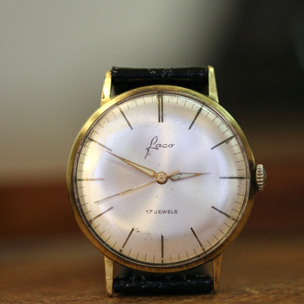 Vintage 1960s Laco Dresswatch Caliber 440 Silver Bauhaus Dial Flat