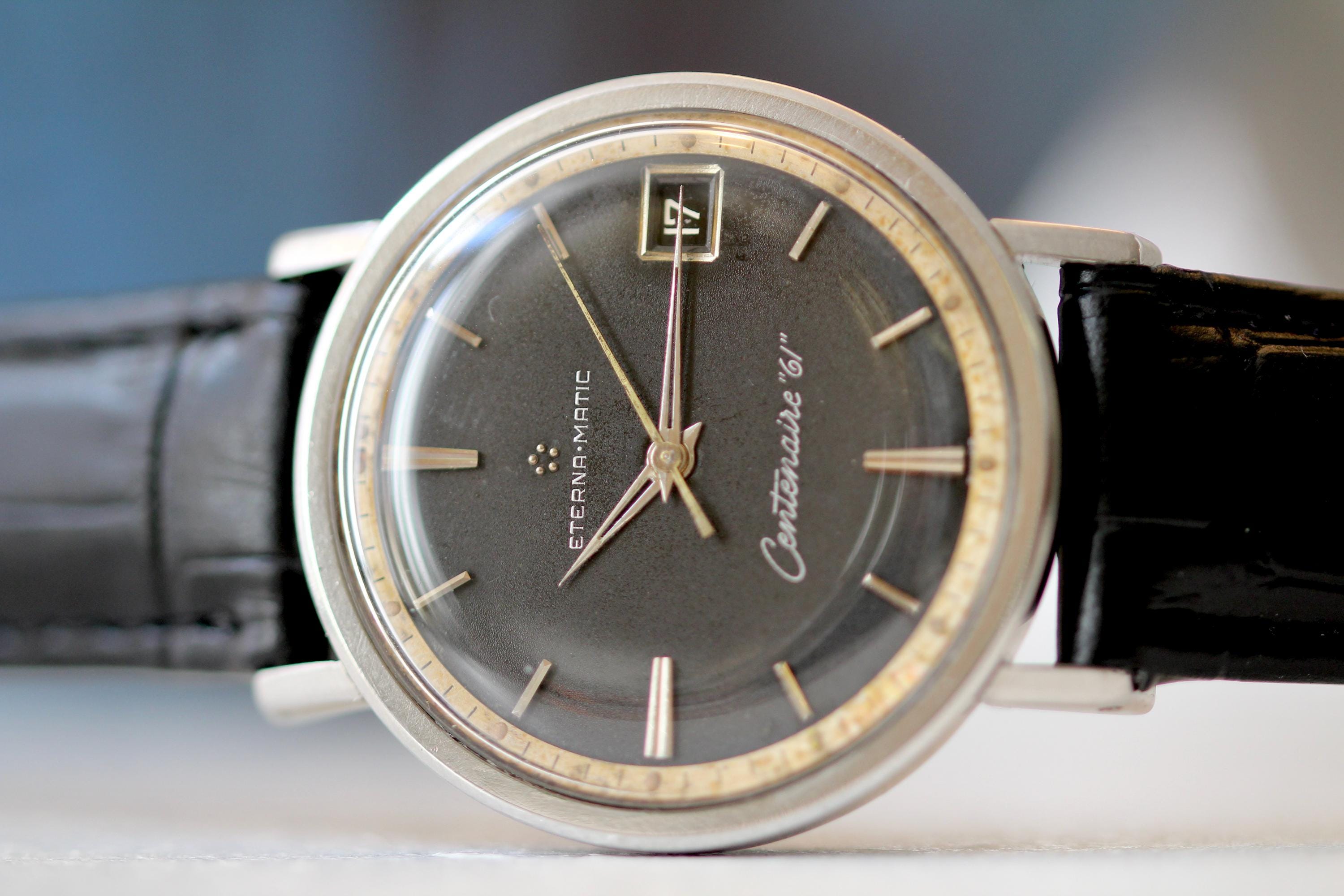 Vintage 1960s Eterna Matic Centenaire 61' Rare Black Dial