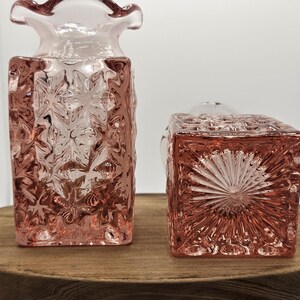 Pair of Imperial Glass Pink Azalea Square Ruffle Top Bud Vases
