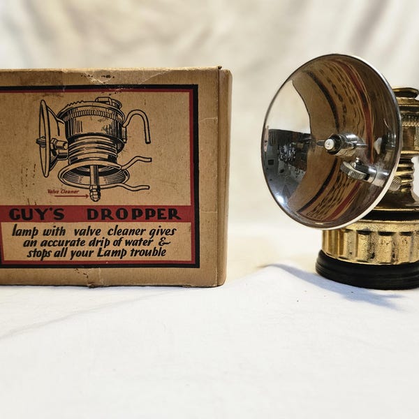 Guy's Dropper Acetylene Miner's Pit Lamp with Hook Attachment, Still in Box
