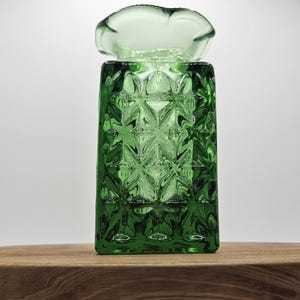Green Imperial Glass Square Ruffle Top Bud Vase