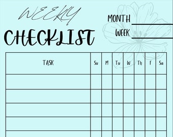 Lista de verificación semanal personalizable en blanco disponible en azul (y otros colores en mi sitio), ¡perfecta para organizarse y completar tareas!