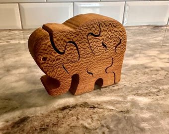 Handmade Wooden Elephant Puzzle Toy | Montessori Animal Nursery Decor